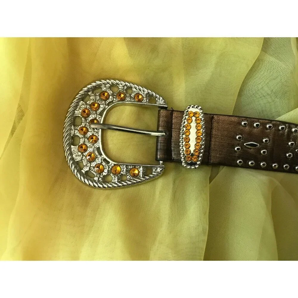 Brown Rhinestone‎ leather belt